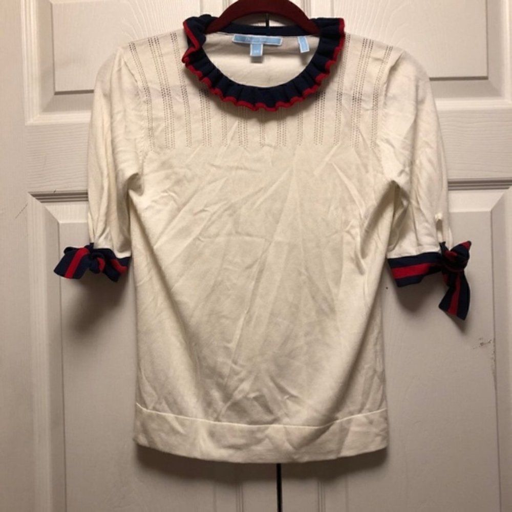 Draper James Cream Bow Short Sleeve Sweater Size XS